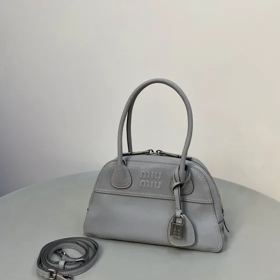 Miu Miu Leather Top-Handle Bag Light Gray Top Handle