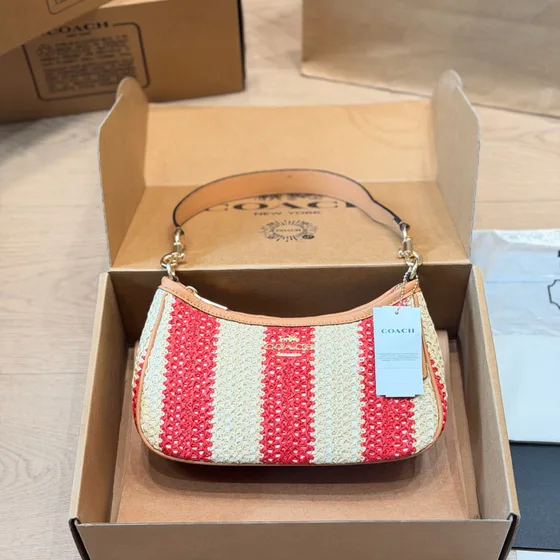 Coach Teri Bolsa de ombro Bege/Vermelho Bolsa de ombro