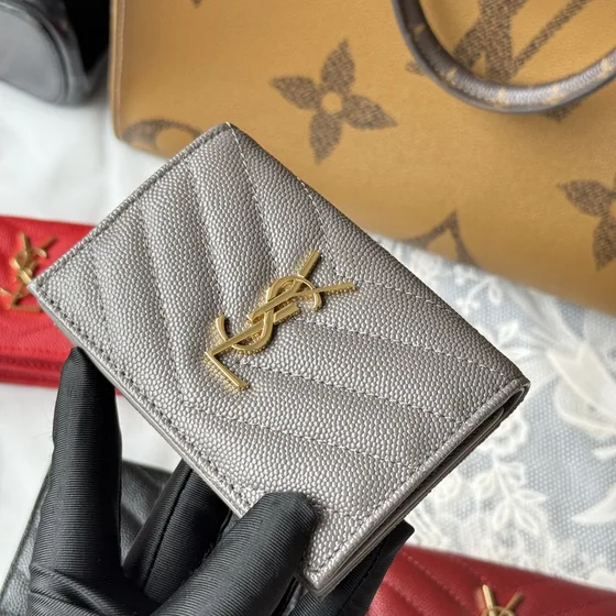 YSL Cassandre Matelassé Card Case Gray Card Holder