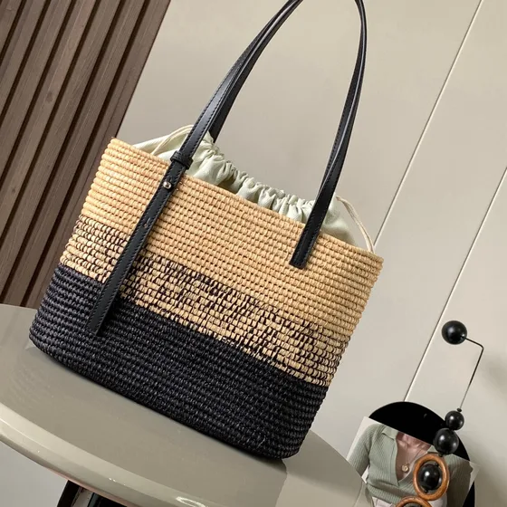 Loewe Square Basket Bag Natural Beige/Sort Shoppertasketur