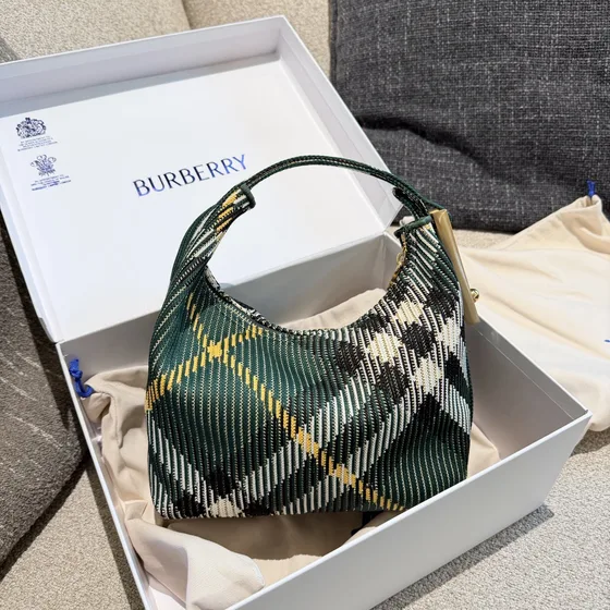 Burberry Peg Mini Hobo Bag Lichen Xanh dương Check Hobo