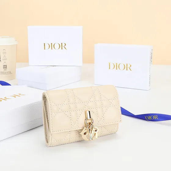 Dior Lady Dior Flap Card Holder Beige Card Holder