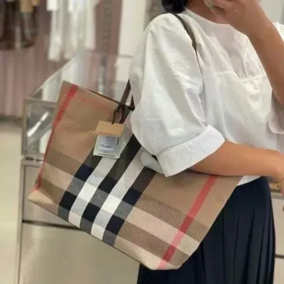 Burberry Check Canvas Tote Camel Check Tote Bag