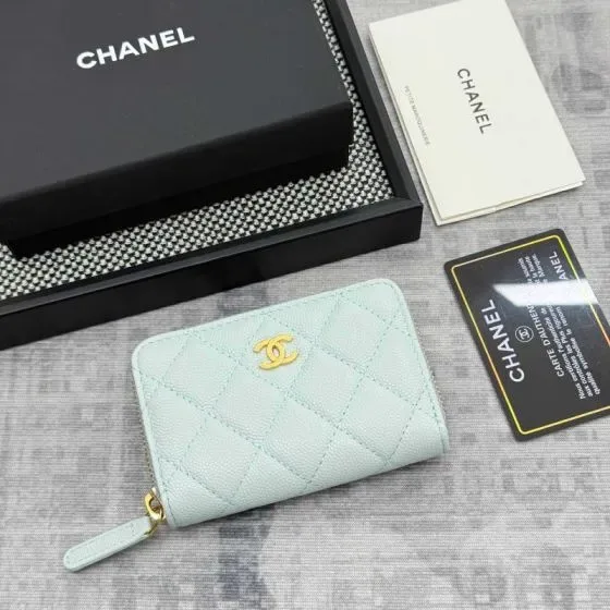 Chanel Classic Zipped Coin Purse Light Mint Green Card Holder
