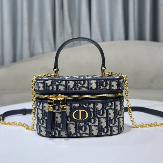 Dior 30 Montaigne Mini Vanity Case Beige And Blue Top Handle