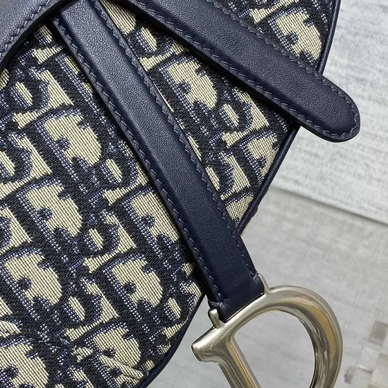 Dior Saddle Bag With Strap Marineblå Blå Beige Oblique Skuldertaske