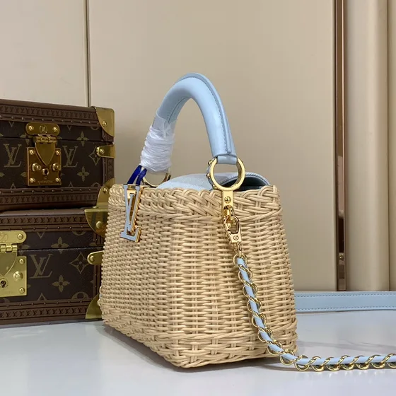 Louis Vuitton Capucines Beige Light Blue Top Handle