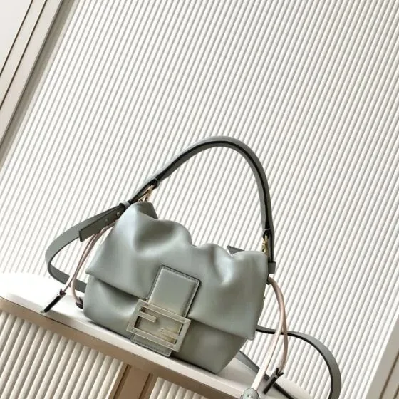 Fendi Mamma Baguette Light Gray Shoulder Bag