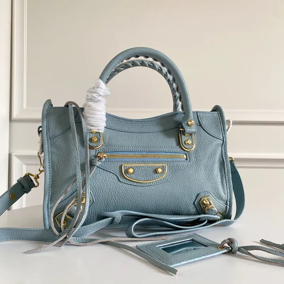 Balenciaga City Metallic Edge Small Light Azul Alça superior