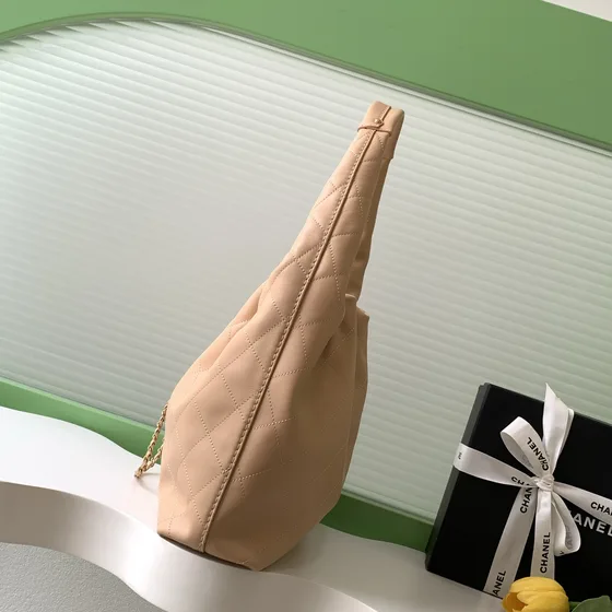 Chanel Quilted Cc Hobo Bag Beige Hobo