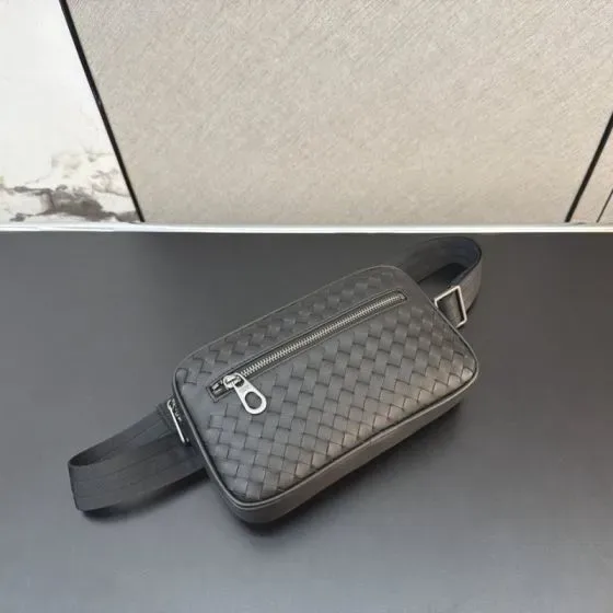 Bottega Veneta Intrecciato Leather Belt Bag Dark Grey Belt Bag