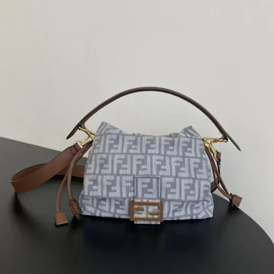 Fendi Mamma Baguette Gray Brown Shoulder Bag
