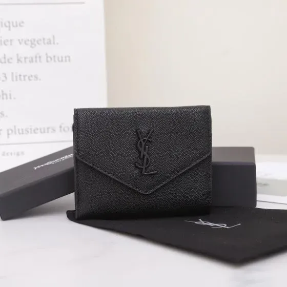YSL Cassandre Matelass Envelope Wallet Black Wallet