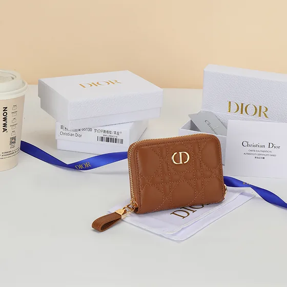 Dior Lady Dior Voyageur Small Zip Around Wallet Caramel Brown Wallet