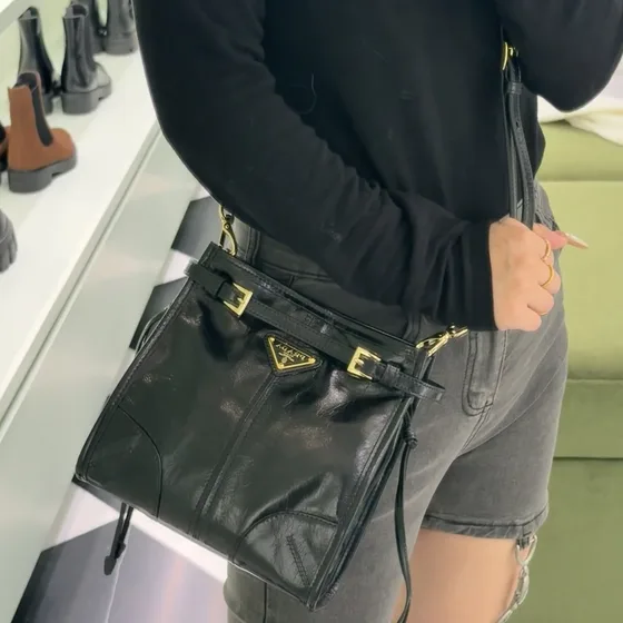 Prada Bonnie Leather Shoulder Bag Black Shoulder Bag