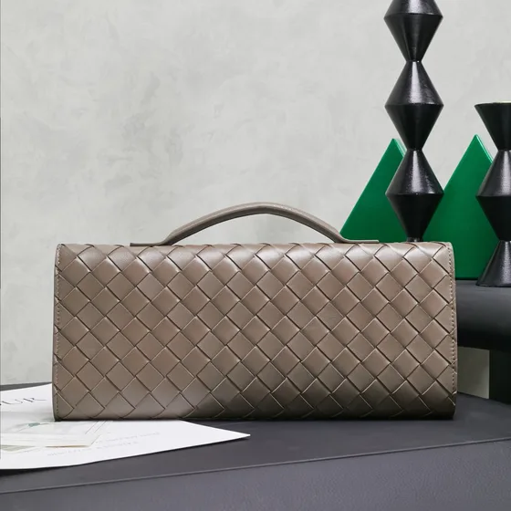 Bottega Veneta Long Clutch With Handle Taupe Grey Clutch