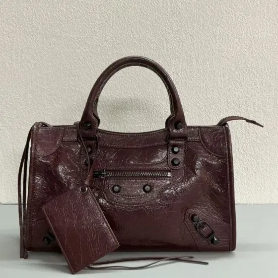 Balenciaga Le City Small Top Handle Bag Burgundy Top Handle
