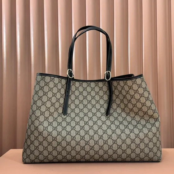 Gucci Gg Emblem Medium Tote Bag Beige Black Tote Bag