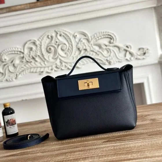 Hermes 24 24 Mini Black And Deep Blue Top Handle