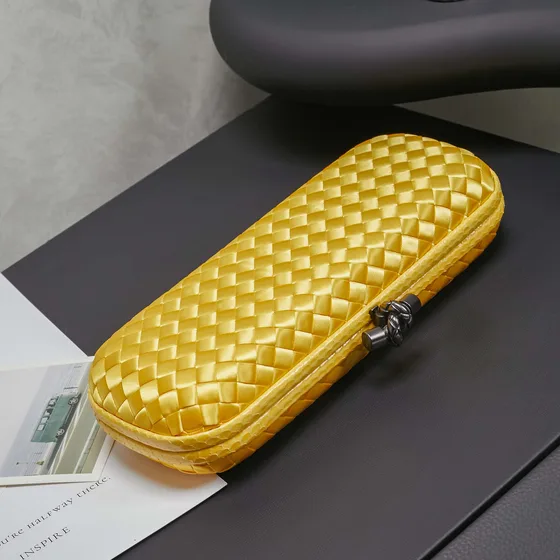 Bottega Veneta Intreccio Satin Knot Clutch Yellow Clutch