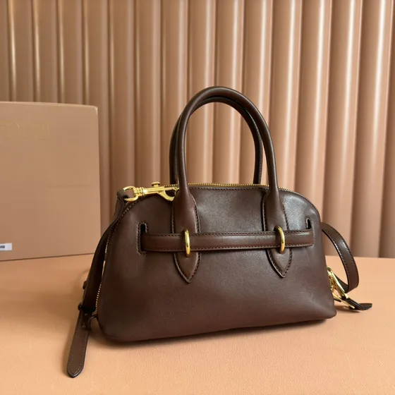 Miu Miu Leather Top Handle Bag Dark Brown Top Handle