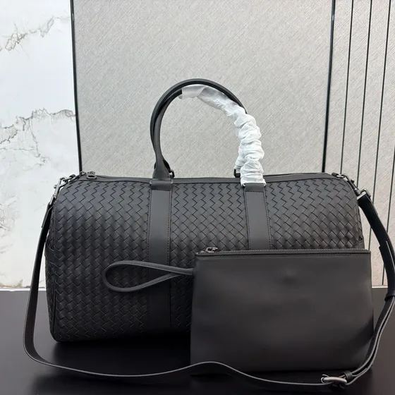 Bottega Veneta Intrecciato Leather Duffel Bag Dark Gray Top Handle