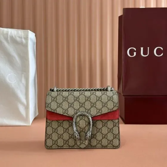 Gucci Dionysus Gg Supreme Shoulder Bag Beige Red Shoulder Bag
