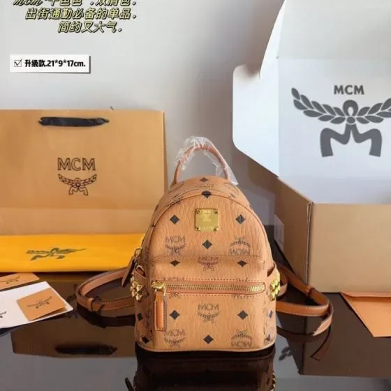 MCM Stark Visetos Side Studs Mini Backpack Cognac 21 9 17cm Backpack