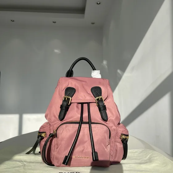 Burberry Medium Nylon Rucksack Backpack Black With Brown Trim Backpack