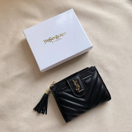 YSL Cassandre Matelassé Zipped Card Case أسود Card Holder
