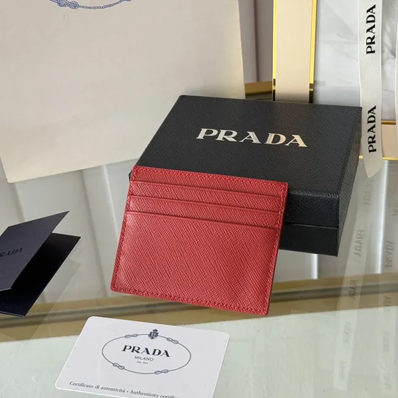 Prada Saffiano Læder Card Holder Rød Card Holder