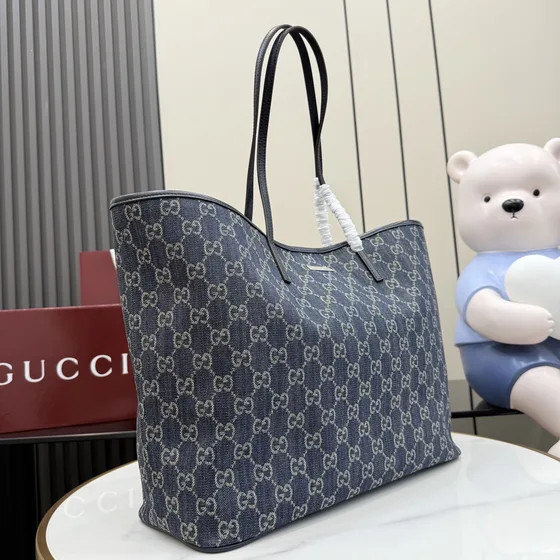 Gucci Gg Denim Tote Bag Dark Biru Tote Bag