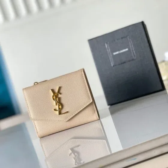 YSL Cassandre Matelass Envelope Wallet Beige Wallet
