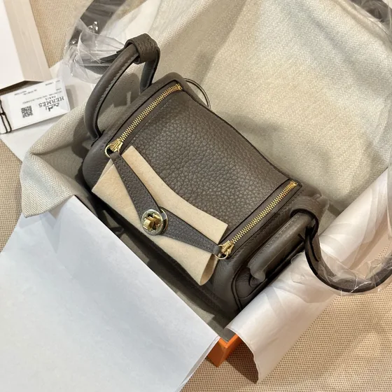 Hermes Lindy Mini Etoupe Gray Bolso bandolera