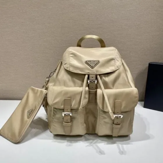 Prada Re-Nylon Medium Backpack With Pouch Beige Backpack