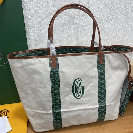 Goyard Saint Louis Pm White Green Tote Bag