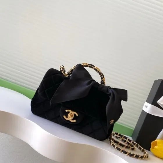 Chanel Flap Bag With Bow Handle Black Top Handle