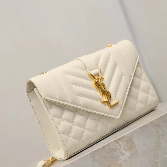 YSL Envelope Quilted Chain Bag Blanc Sac épaule