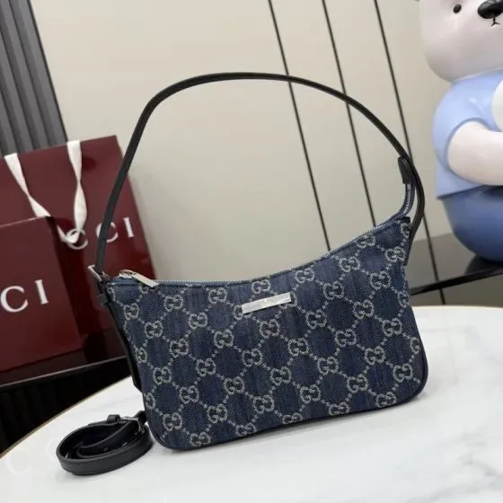 Gucci Gg Denim Small Shoulder Bag Navy Blue Shoulder Bag