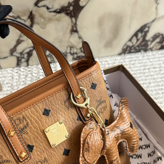 MCM Aren Mini Shopper Tote Cognac Tote Bag
