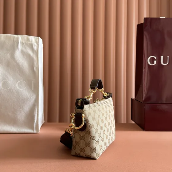Gucci Gg Lona Asa superior Bolso cruzado Beige Marrón Crossbody
