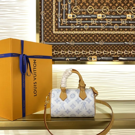 Louis Vuitton Speedy Bandoulière 18 Wit Blauw 18cm Bovenhandgreep