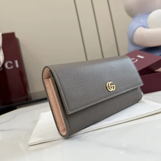 Gucci Gg Marmont Leather Continental Wallet Grey Brown Wallet