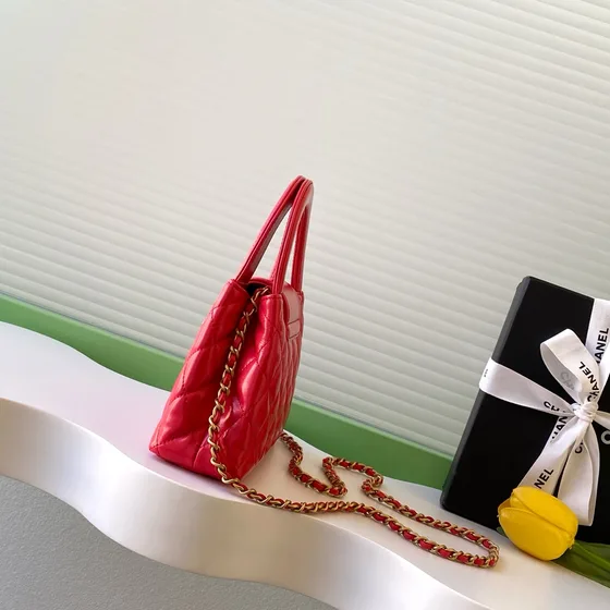 Chanel Kelly Mini Shopping Bag Red Top Handle