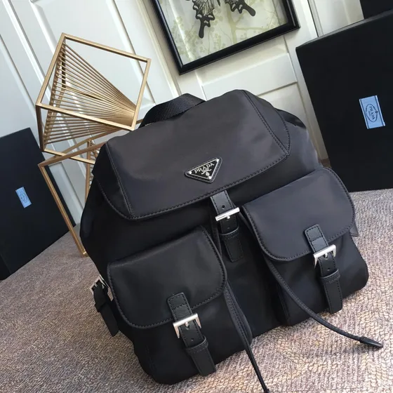 Prada Nylon Backpack With Double Front Pockets Black Backpack