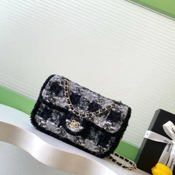 Chanel Classic Flap Black And Gray Flap Bag