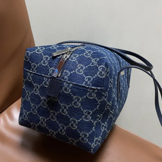 Gucci Melrose Boston Denim Blå 29cm Tophåndtak