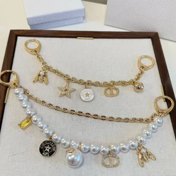 Dior Bag Charm Chain Gold White Pouch