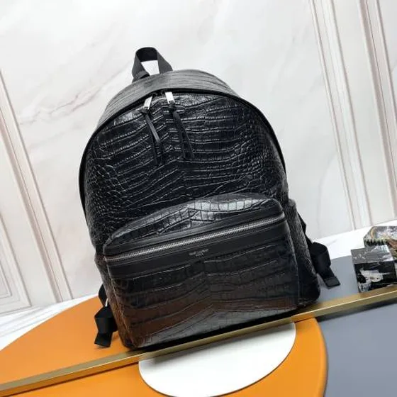Saint Laurent Siyah crocodile-embossed deri everyday