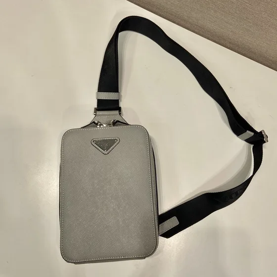 Prada Saffiano Leather Crossbody Bag Light Grey Crossbody